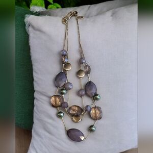NY & Co. Fashion Necklace Triple Strand Purple Grey and silver